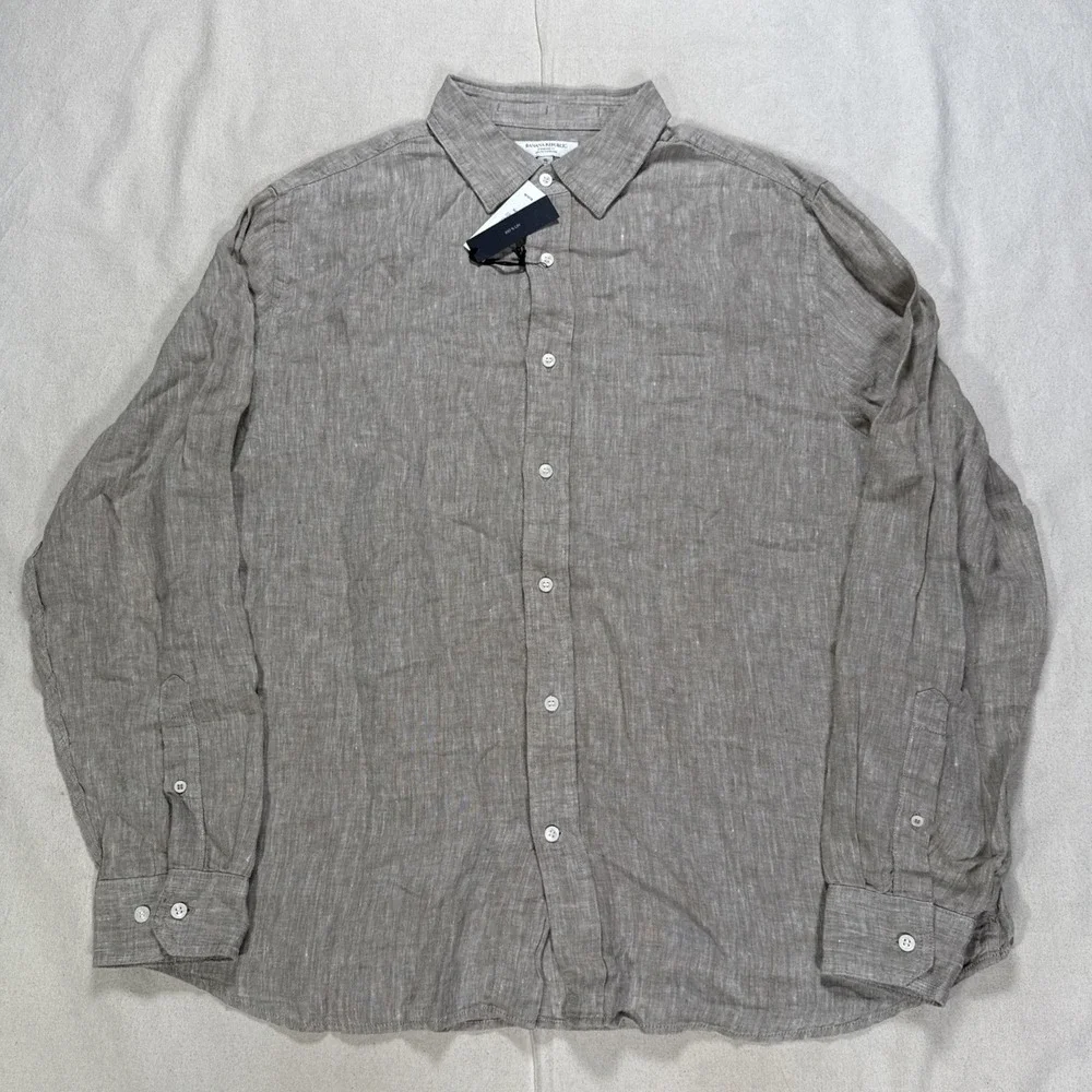 NWT Banana Republic Linen Men's Standard Poplin Button Up Shirt Size XL